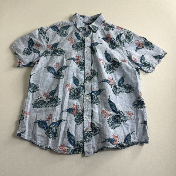 Chaps Linen Blend Button Up Shirt Men Size XL Floral Tropical Print Short Sleeve - Picture 1 of 8